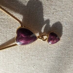 Vintage Purple enamel double heart slid  24inch necklace